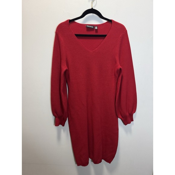 Nina Leonard Sweater Sheath Dress Size Large Red Balloon Sleeves - Picture 3 of 11